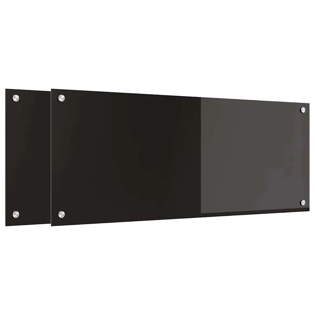 Set di 2 paraschizzi moderni per cucina 100 x 40 cm resistenti al calore facili da pulire in vetro temperato nero 02_0056315