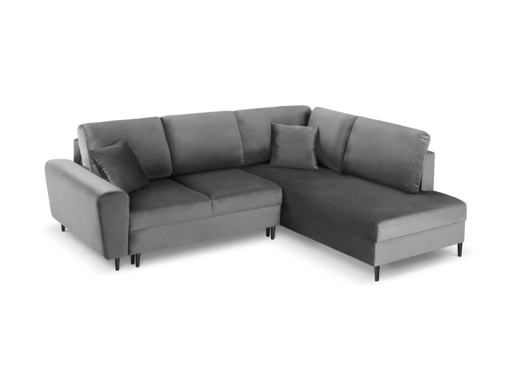 Cosmopolitan Design - Divano convertibile angolare destro con contenitore "Kyoto" 5 posti in velluto grigio chiaro 