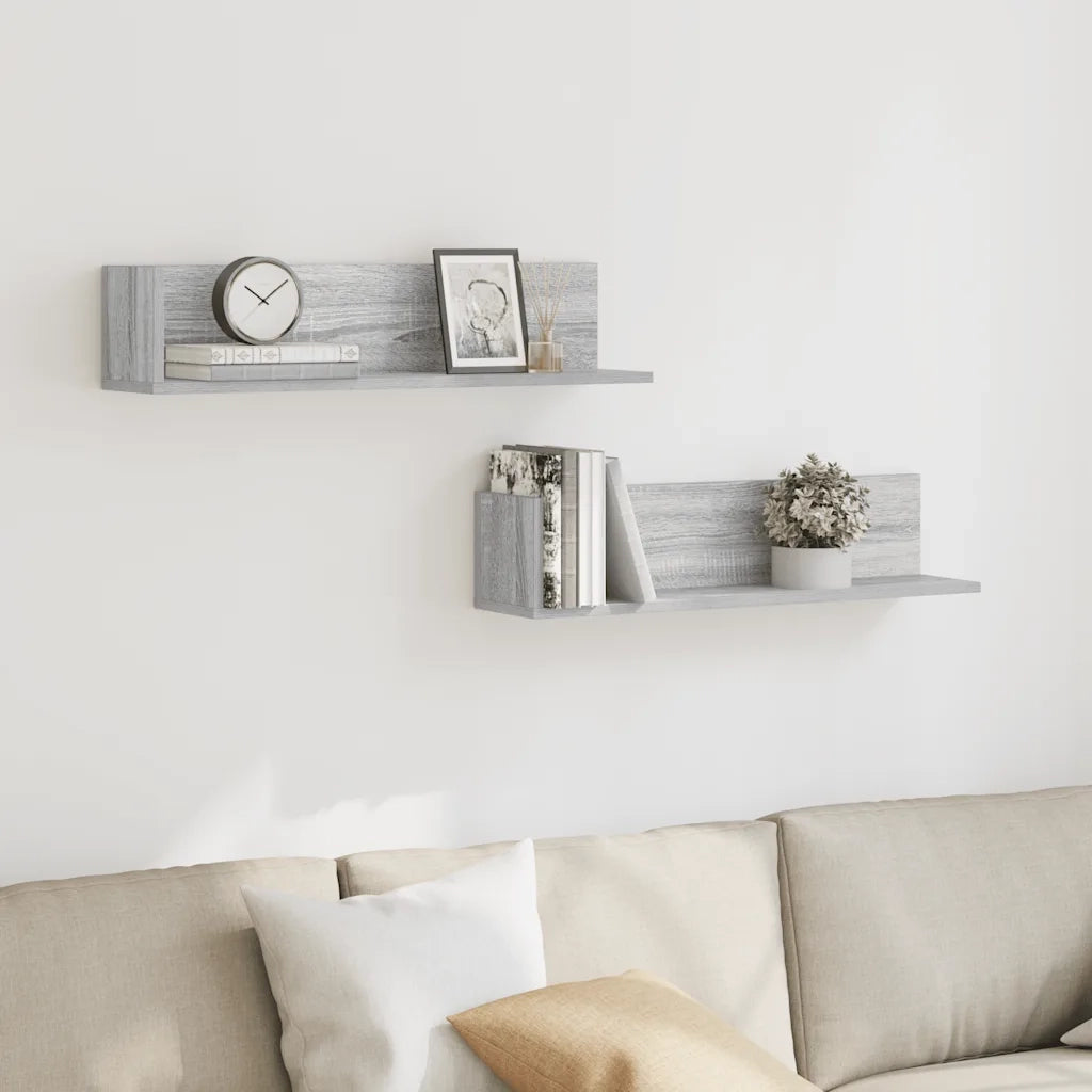 vidaXL Mensole a Parete 2pz Grigio Sonoma 75x16,5x16,5cm in Truciolato