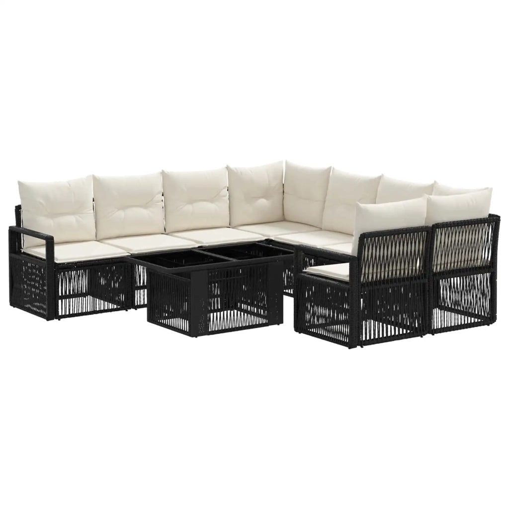Set Divano da Giardino 9 pz Nero e Bianco Crema polyrattan 3437068
