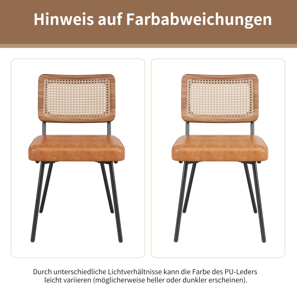 Sedia da pranzo ergonomica in PU e rattan PE marrone
