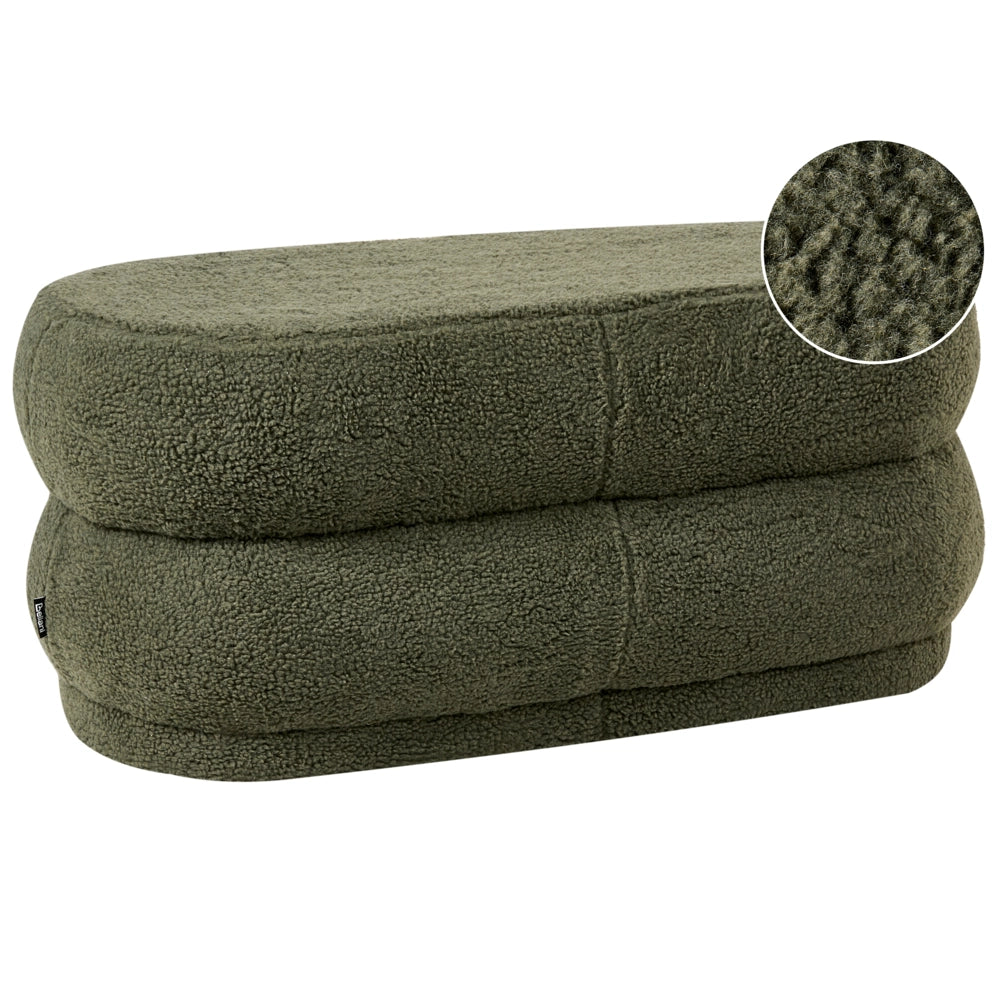Panca decorativa con tessuto bouclè verde imbottito soggiorno camera da letto moderno