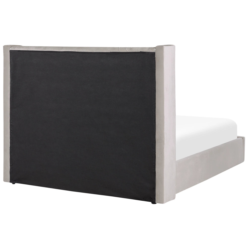 Letto contenitore velluto grigio chiaro e argento 160 x 200 cm glamour elegante