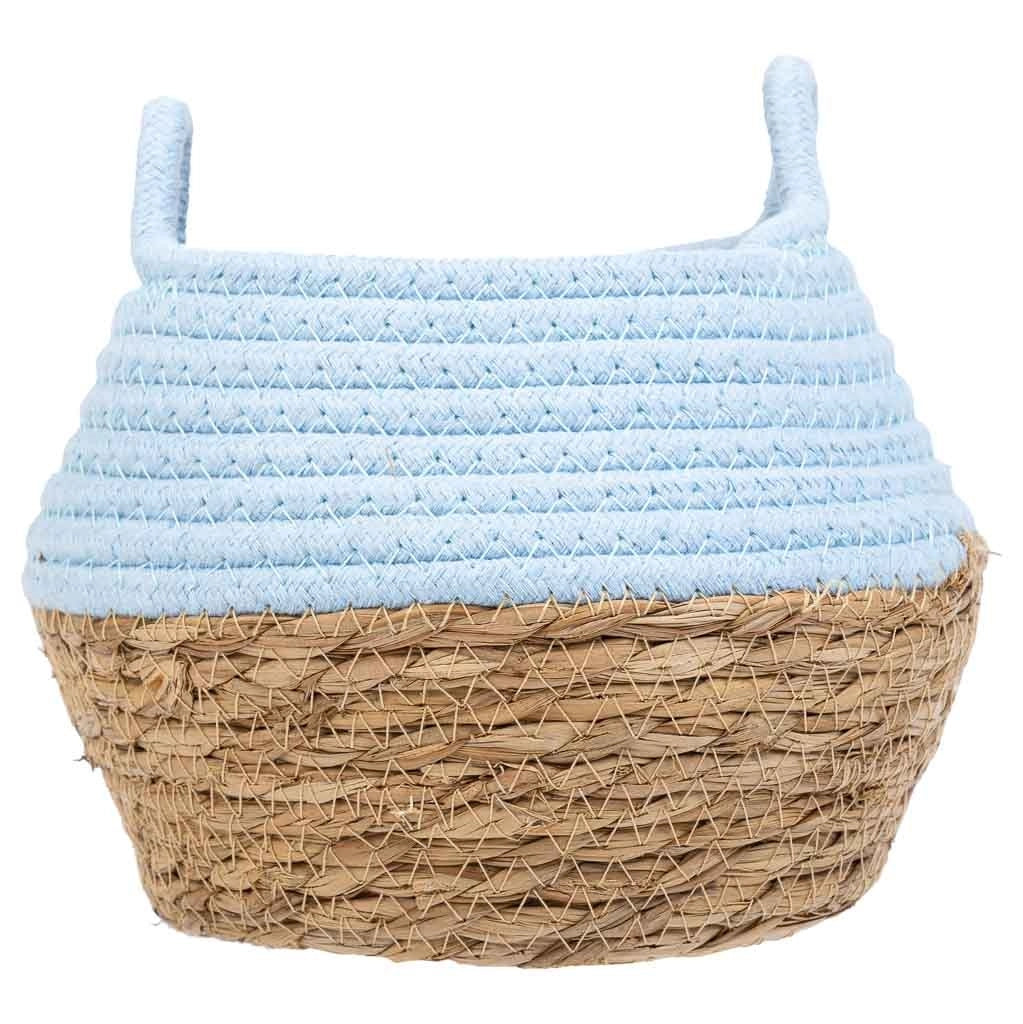 Cesto in fibra naturale e cotone blu d18x13/16,5h