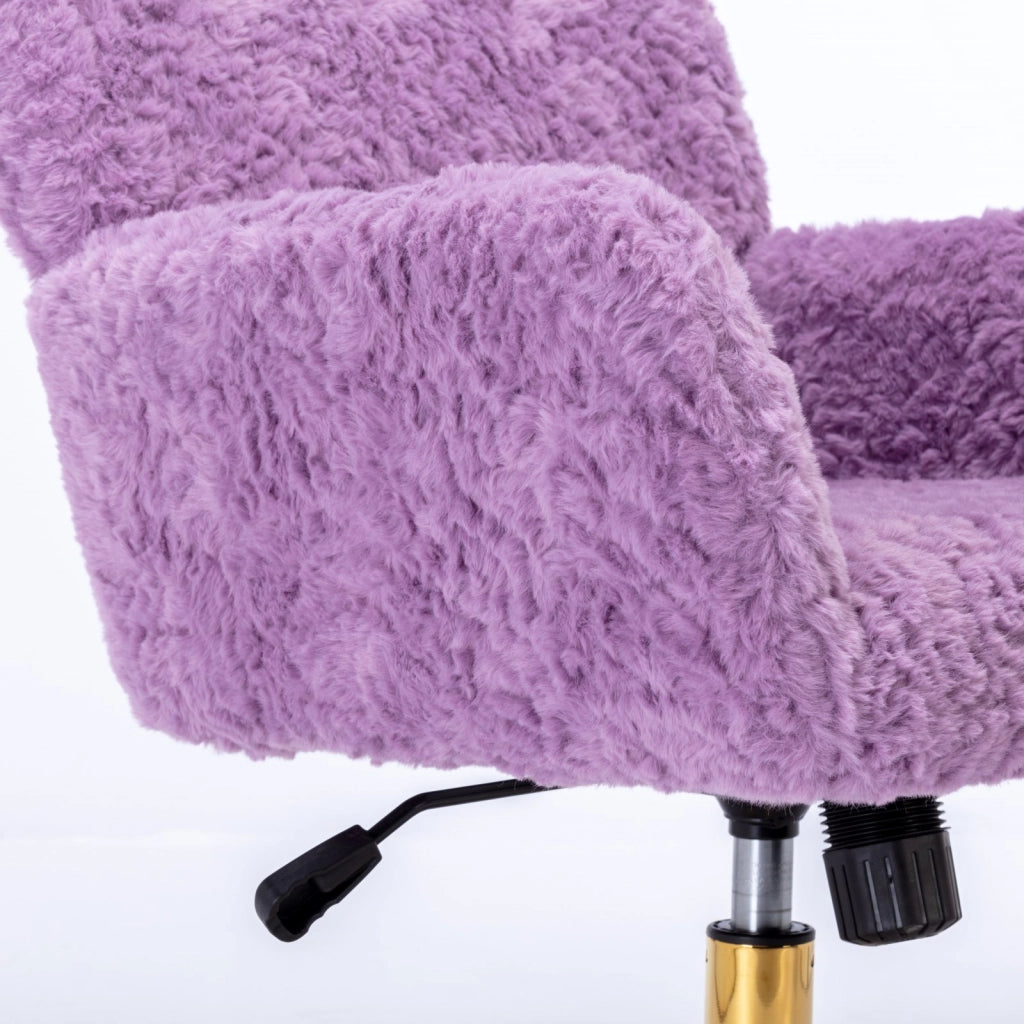 Sedia da trucco con soffice pelliccia sintetica di coniglio, sedia da ufficio girevole a 360¡ã con braccioli e altezza regolabile, colore viola, comoda