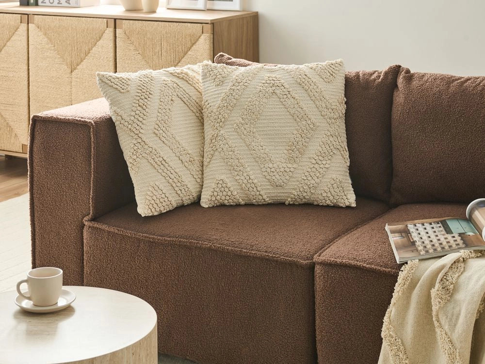 Set di 2 cuscini decorativi in cotone bianco sporco 45 x 45 cm Motivo geometrico a rombi Boho Design Cuscini