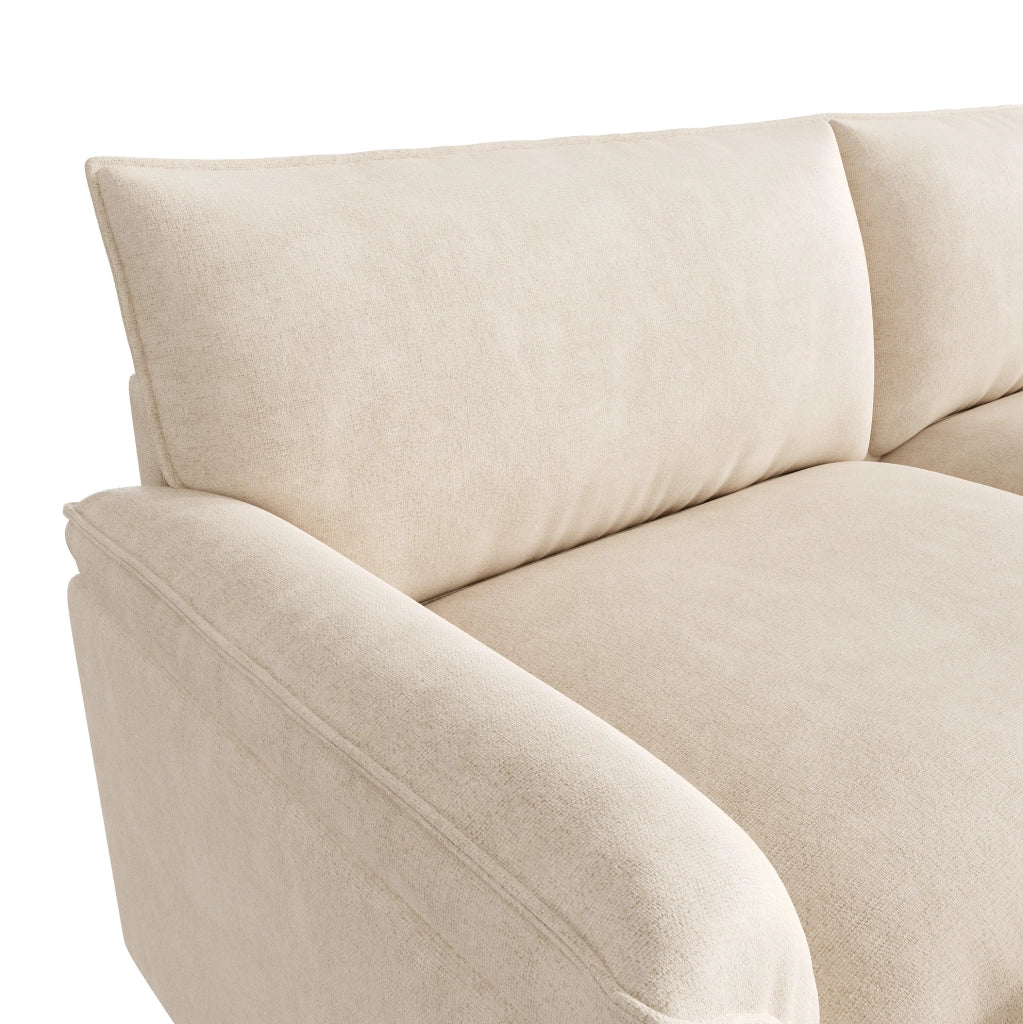 Divano modulare in chenille beige con pouf contenitore, 216 × 77 × 82 cm