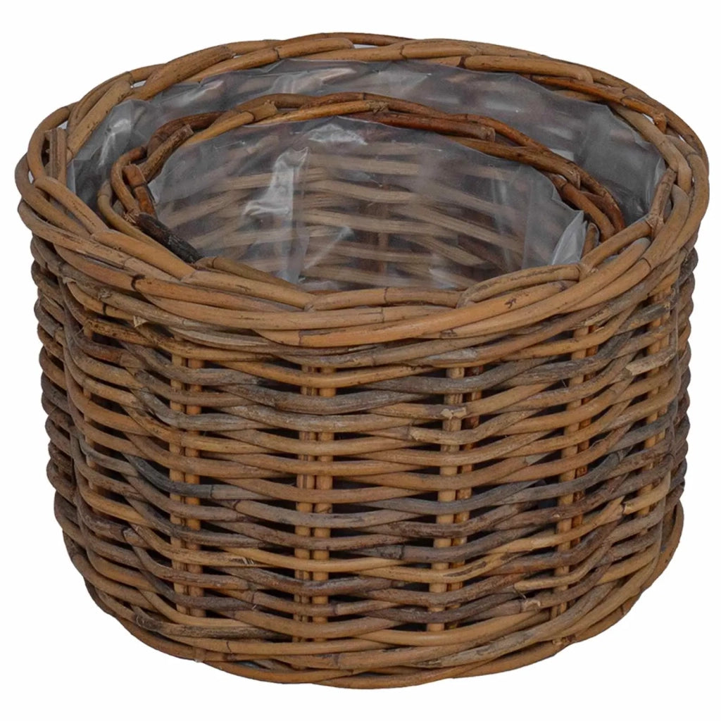Cestino per Piante con archiviazione 2 pcs Marrone Rattan Kubu