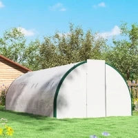 Serra a Tunnel 6x3 m con 2 Ingressi e 8 Finestre, in PE, Poliestere e Acciaio Zincato, Bianco e Verde