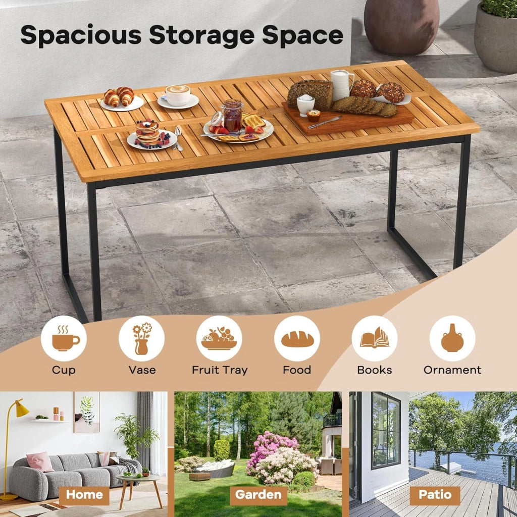 Tavolo da pranzo per esterni, 140 x 70 x 70 x 70 cm, con foro per ombrellone e tavolo in legno di acacia, per 6-8 persone, tavolo da cucina per giardino e casa
