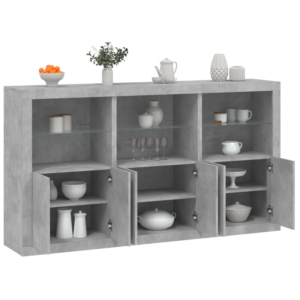 Credenza | Madia | Buffet da pranzo | Armadio da pranzo con Luci LED Grigio Cemento 181,5x37x100 cm