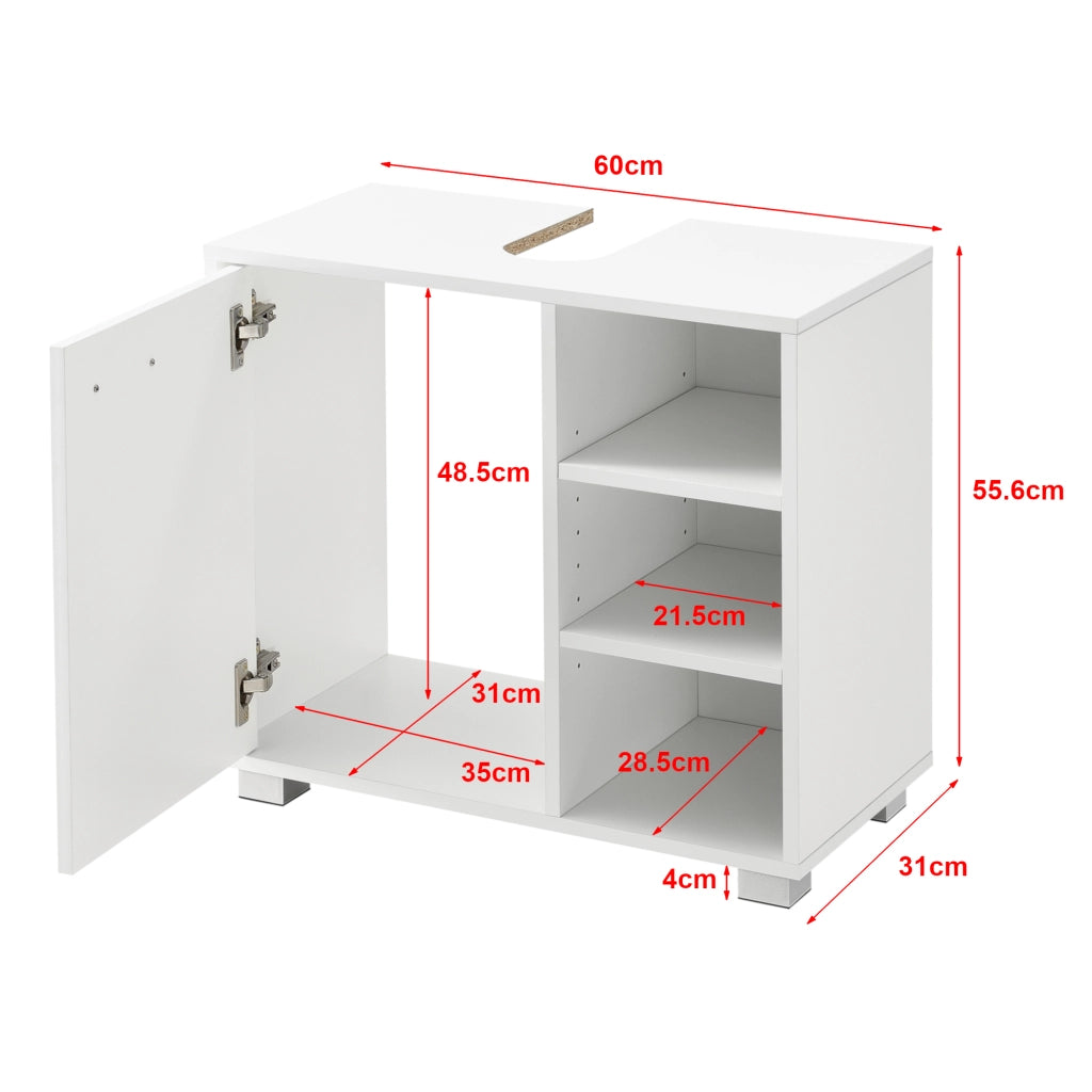 Mobile Sottolavabo Narvik con Anta e 3 Ripiani - Bianco [en.casa]