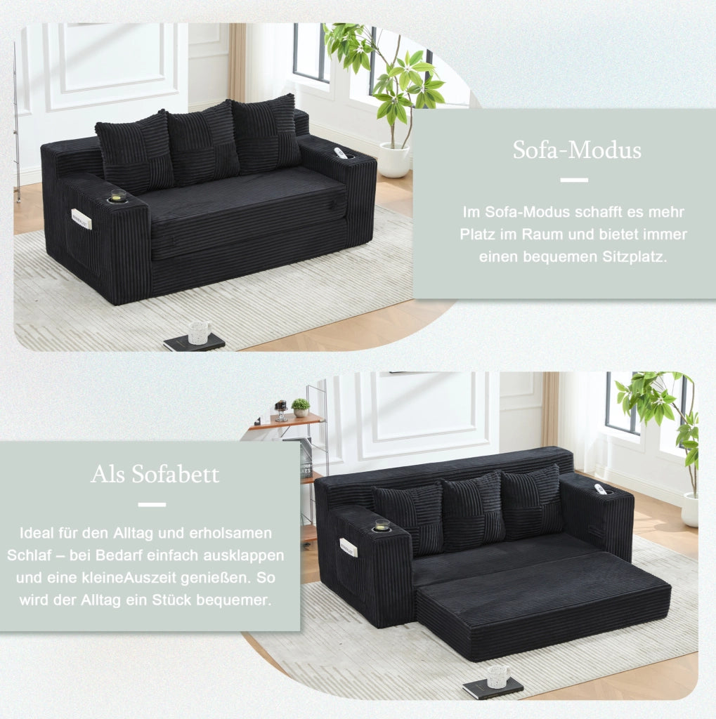 DIVANO Modulare 2 Posti 172x87x64 cm Velluto a Coste Nero