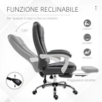 Sedia da Ufficio Reclinabile con Poggiapiedi Retrattile e Schienale Alto in Tessuto, Grigio