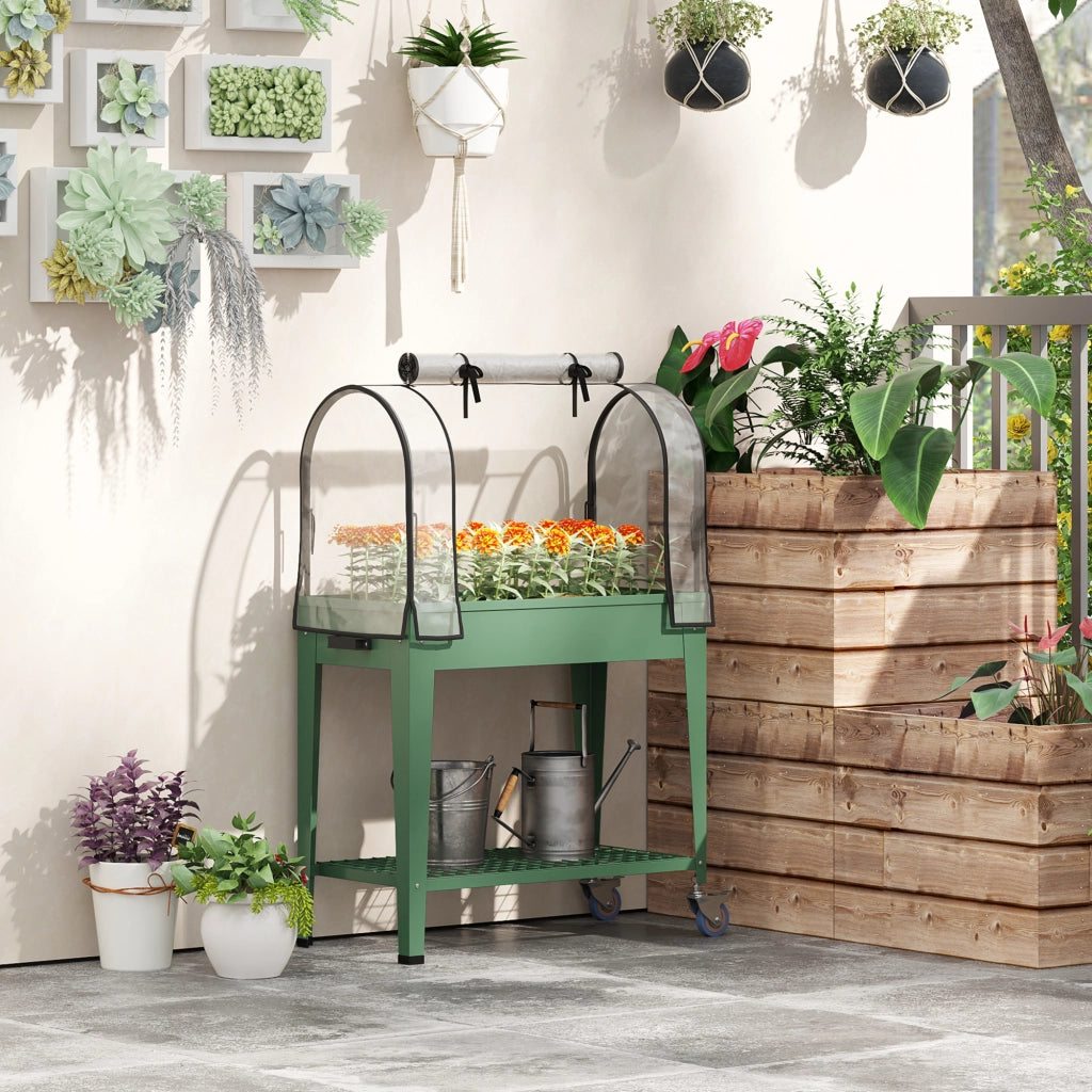 Letto da Giardino Urbano con Ruote e Ripiano ¨C Zephmum ¨C 80x40x120 cm Verde