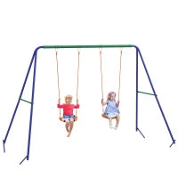 Altalena per Bambini 3-8 Anni con 2 Seggiolini e 4 Picchetti, in Metallo e PP, 269x160x180 cm