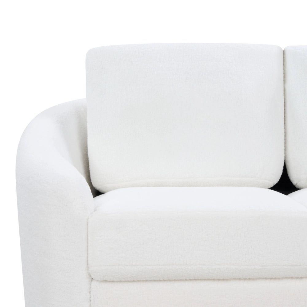 Divano 3 posti in tessuto bouclè bianco con piedi dorati curve morbide stile glamour elegante soggiorno