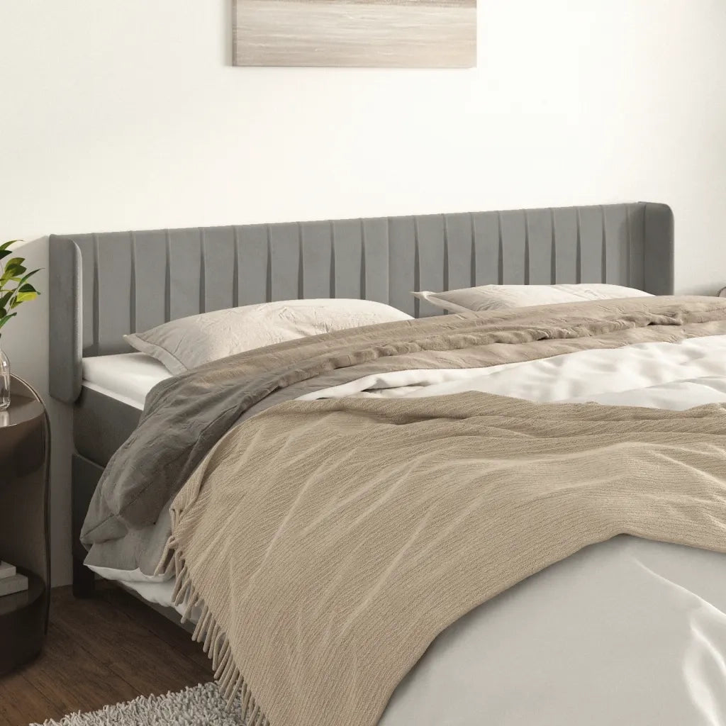 Testiera | Testata ad Orecchio Grigio Chiaro 163x16x78/88 cm in Velluto