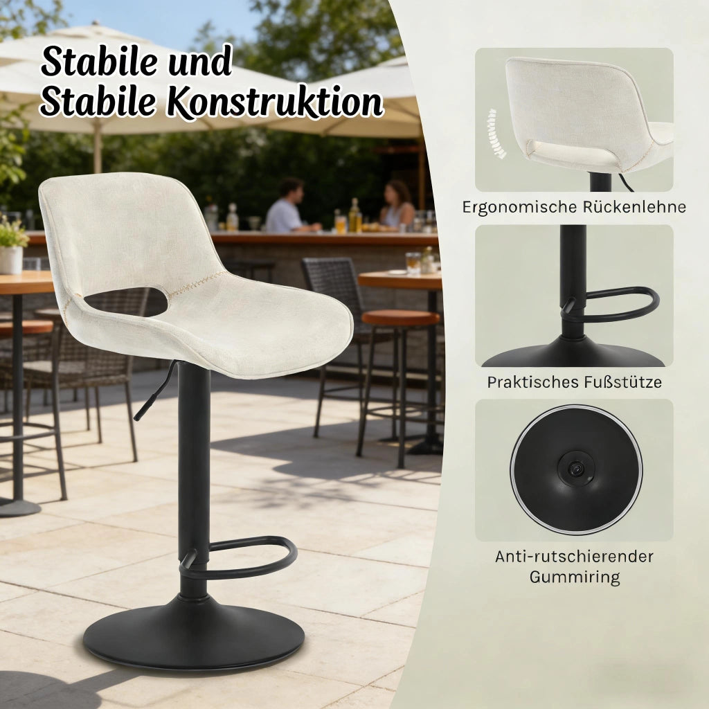 Sgabelli da bar girevoli, 2 pezzi regolabili in altezza con schienale, base stabile e rivestimento in lino beige