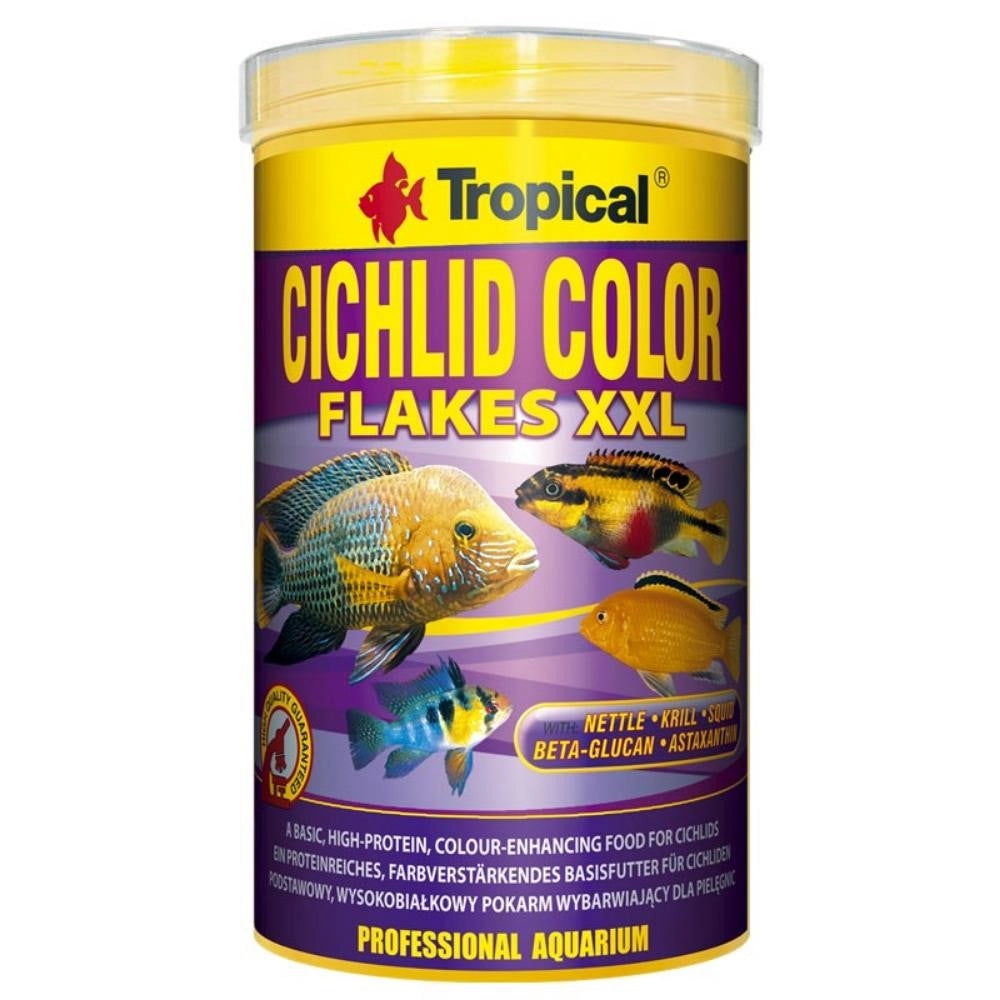 Tropical Cichlid Color Flakes XXL 1000ml/160gr - Mangime Base Intensifica i Colori dei Ciclidi - con beta-glucano e ortiche