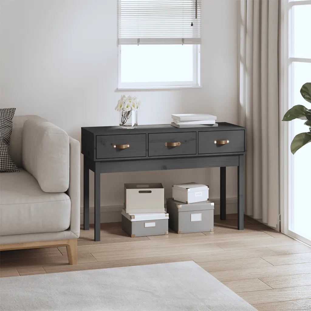 Tavolo Consolle Grigio 114x40x75 cm in Legno Massello di Pino 821756