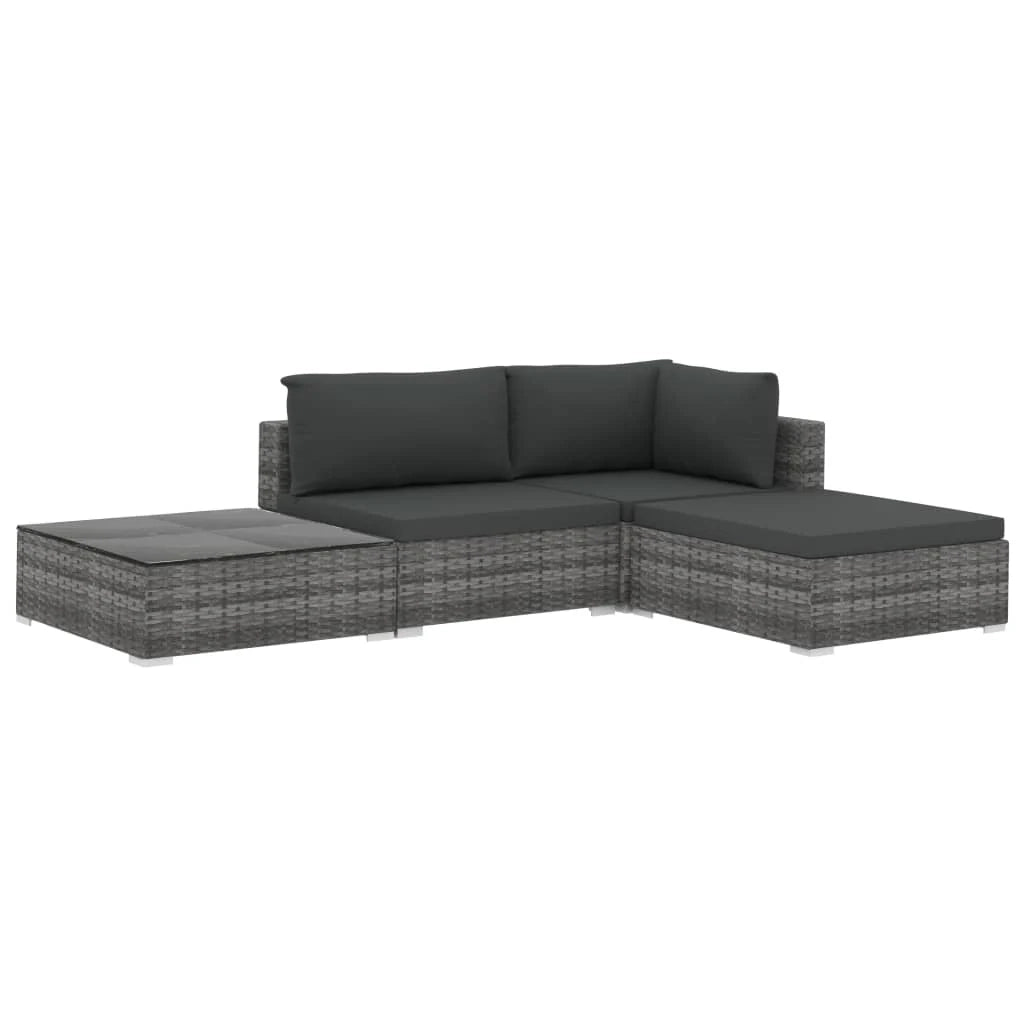 Set di mobili da giardino mobili da esterno set da 4 pezzi con cuscini resina intrecciata grigia 02_0016182