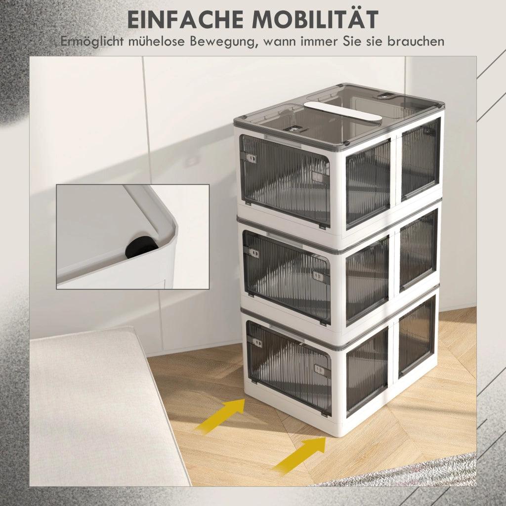 Mobile contenitore pieghevole con ruote; accesso su 5 lati e coperchio impilabile per casa; 60×42×34 cm