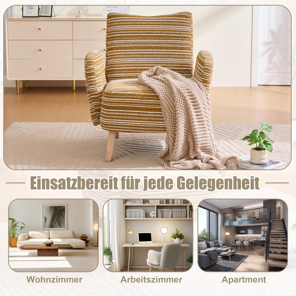 OKWISH Poltrona in Boucle, Schienale Ergonomico con Tasca Laterale e Piedini Antiscivolo, Giallo Senape, 77 x 81 x 87 cm