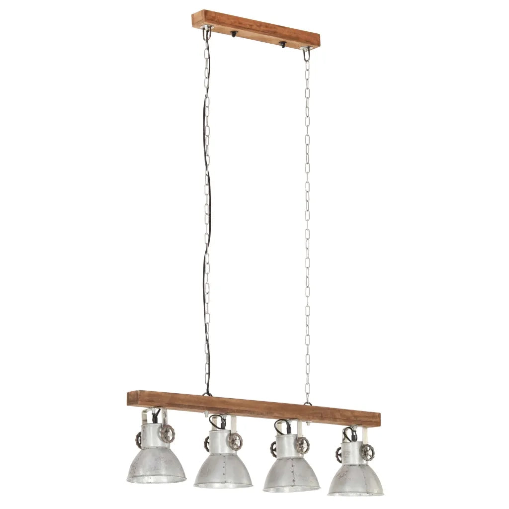 Lampada a Sospensione Industriale Argento E27 Legno di Mango 320521