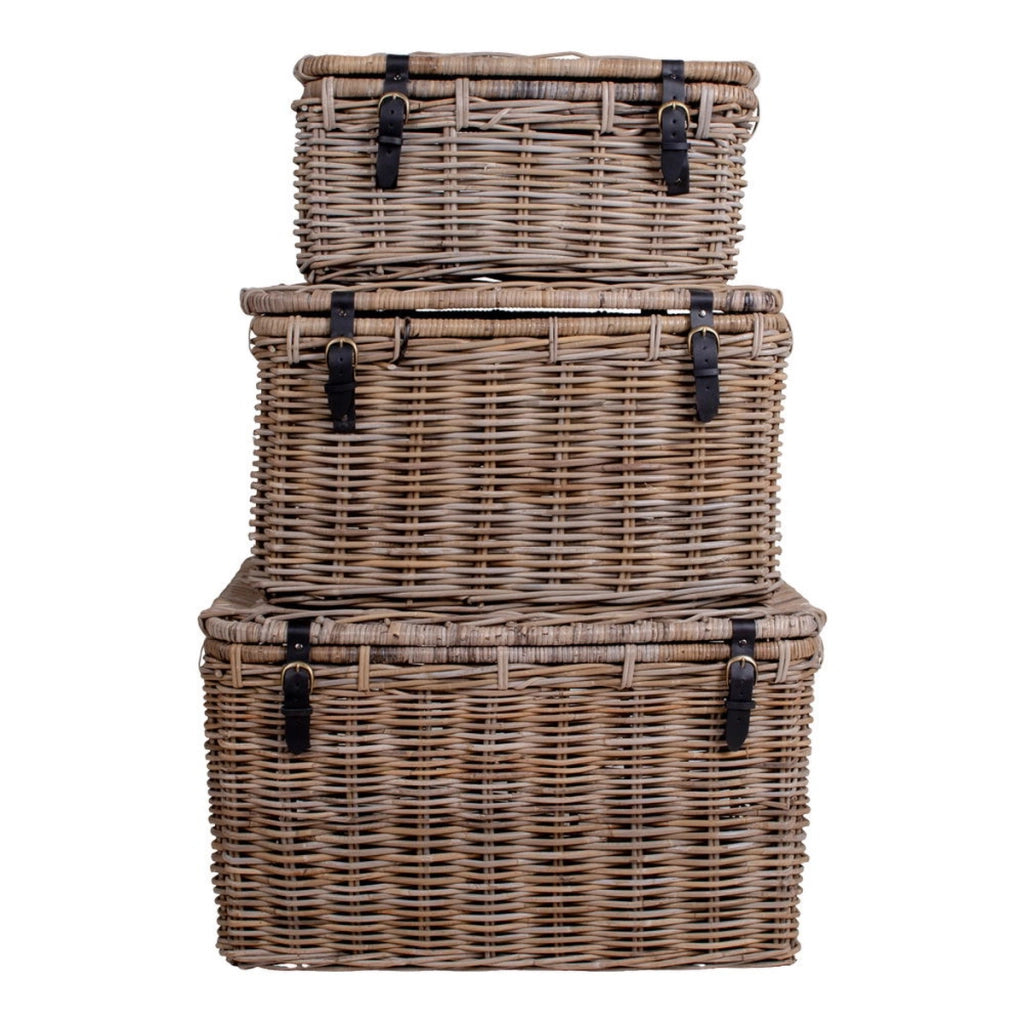 Set di 3 Cesti Portaoggetti Depok, Marrone, Rattan, 81x51x48 cm