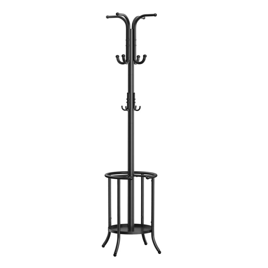 Appendiabiti con portaombrelli 12 ganci struttura in metallo 40 x 40 x 175 cm per ingresso soggiorno camera da letto nero 12_0007089