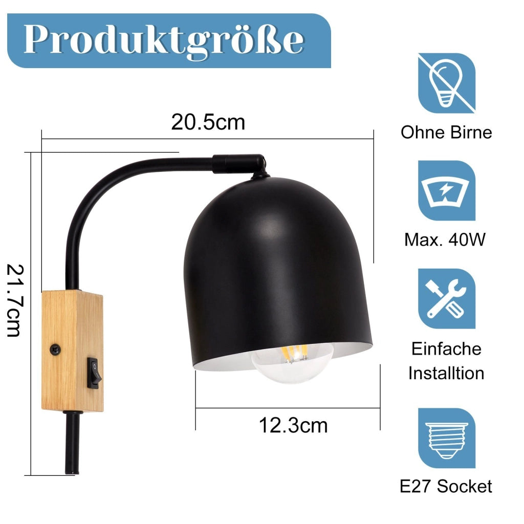 ZMH Applique Spot Applique girevole E27 in metallo nero vintage Senza fonte di luce