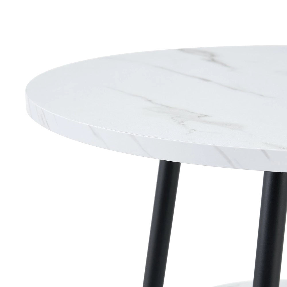 Tavolo Bar con Vano Contenitore ¨C MINIMAL ¨C Rotondo, Effetto Marmo Bianco, Telaio Metallo Nero, ?60x89cm