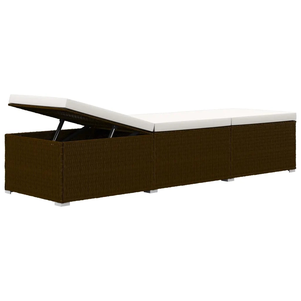Lettino Prendisole | Sdraio da giardino | Lettino da sole con Cuscino e Tavolino in Polyrattan Marrone