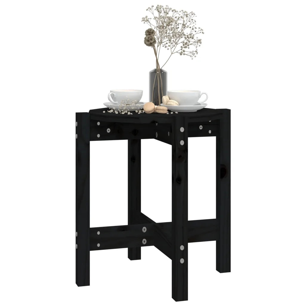 Tavolino da Salotto Nero Ø 42,5x45 cm in Legno Massello di Pino 822316