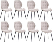 GrandCA HOME Set di 8 Sedie da Pranzo, Sedie in Tessuto, Sedie da Cucina in Stile Nordico, Gambe in Metallo, Design a 20 Griglie — Kaki