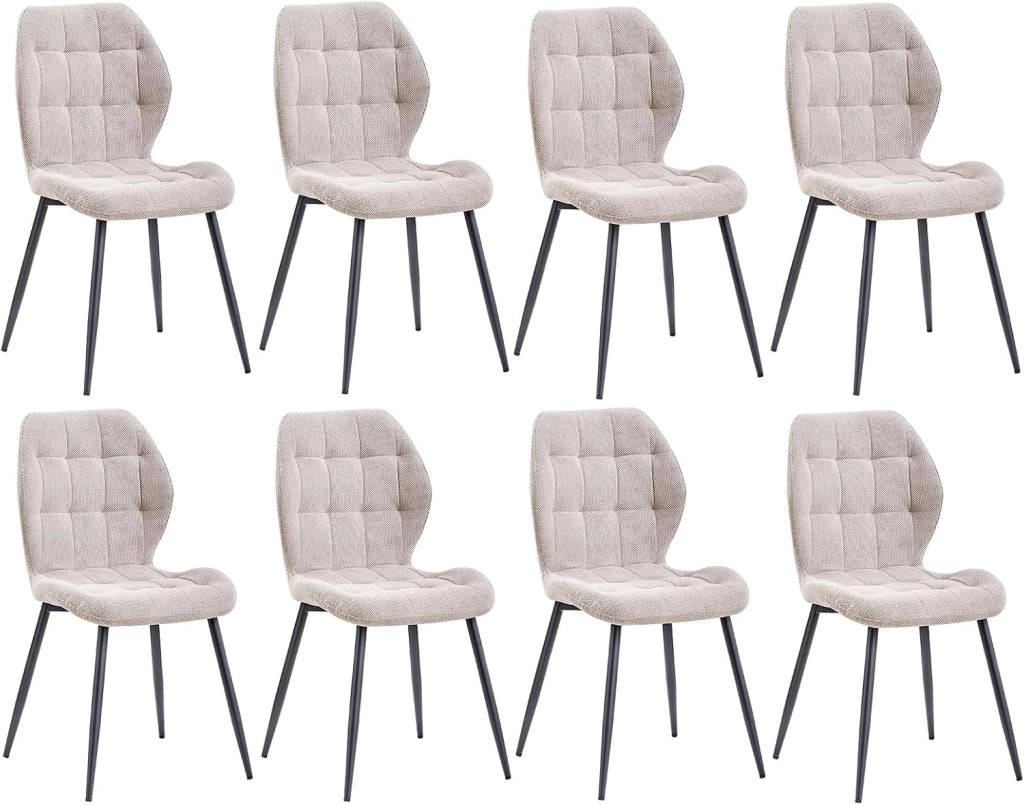 GrandCA HOME Set di 8 Sedie da Pranzo, Sedie in Tessuto, Sedie da Cucina in Stile Nordico, Gambe in Metallo, Design a 20 Griglie — Kaki