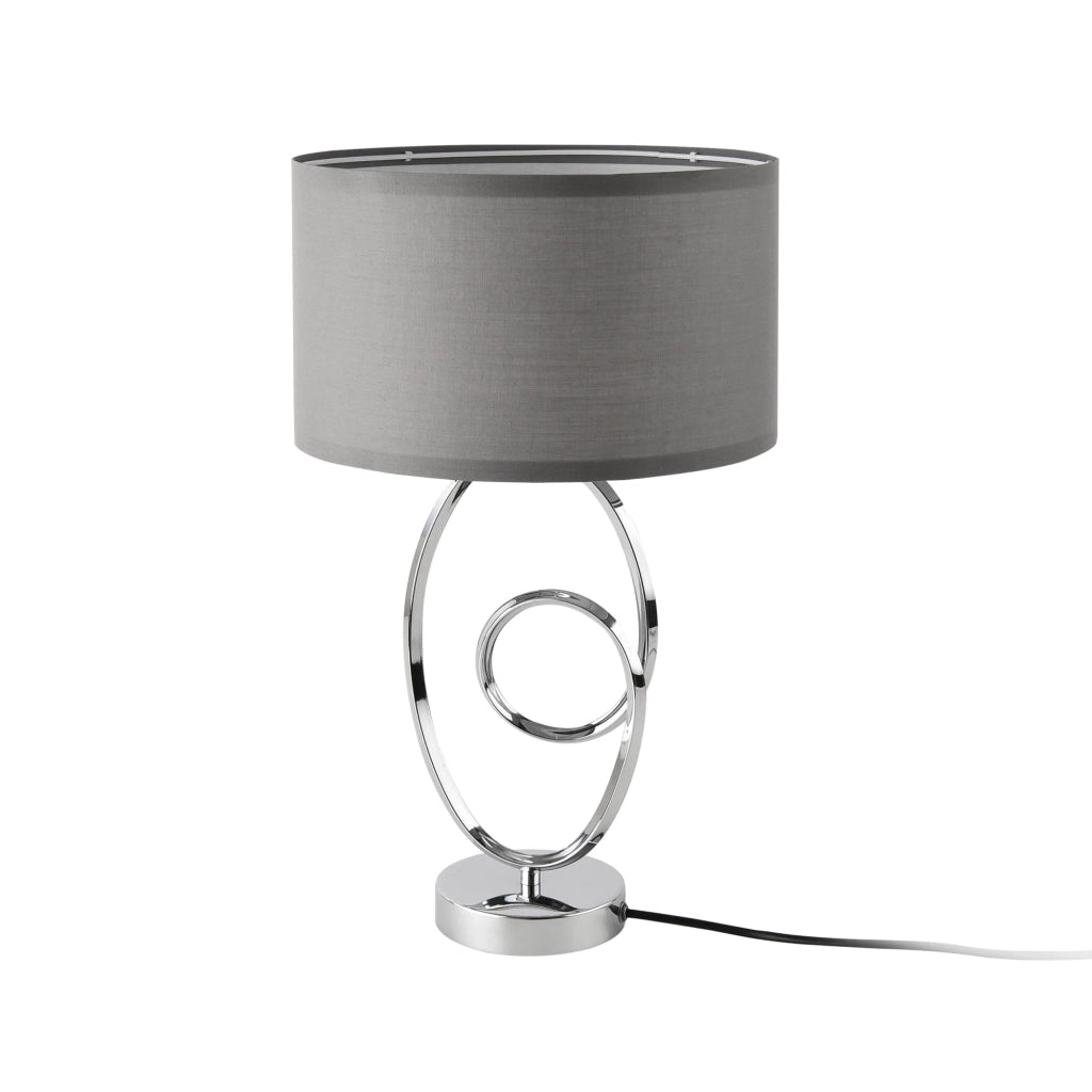 Lampada da tavolo E14 metallo e poliestere altezza 50 cm cromo e grigio 03_0009549