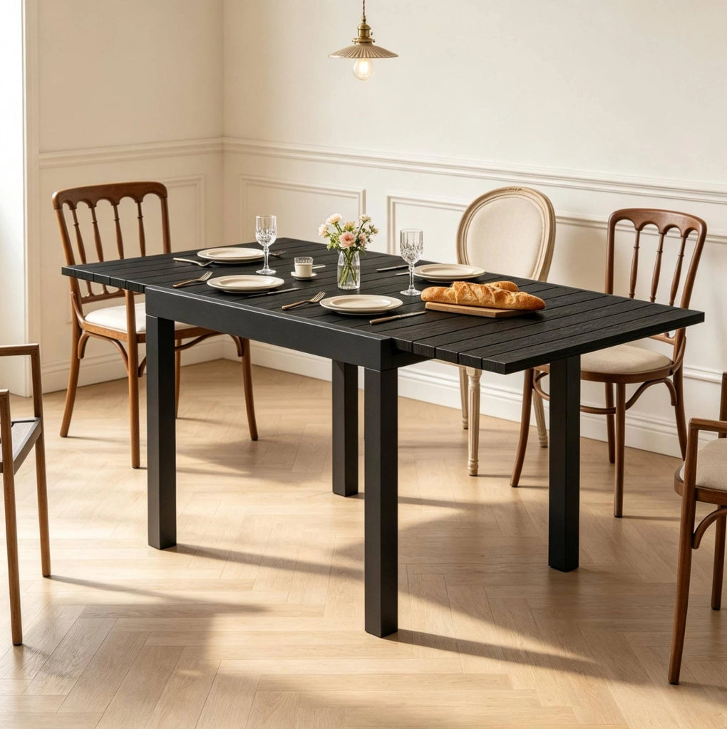 Tavolo da giardino allungabile ULEVR 80-160x80x75 cm, alluminio nero, 4-6 posti
