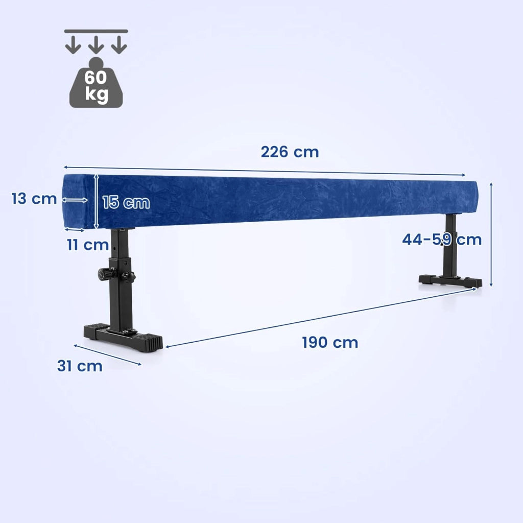 Trave Ginnastica Artistica per Casa Regolabile 226 cm, Trave di Equilibrio con Ruote e 3 Altezze Regolabili e Gambe Robuste per Principianti e Professionisti
