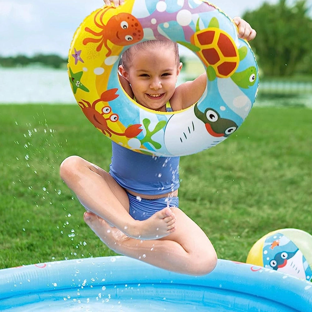 Trade Shop - Piscina Gonfiabile Beswtay Per Bambini 2 Anelli Colorati Con Ciambella E Pallone -
