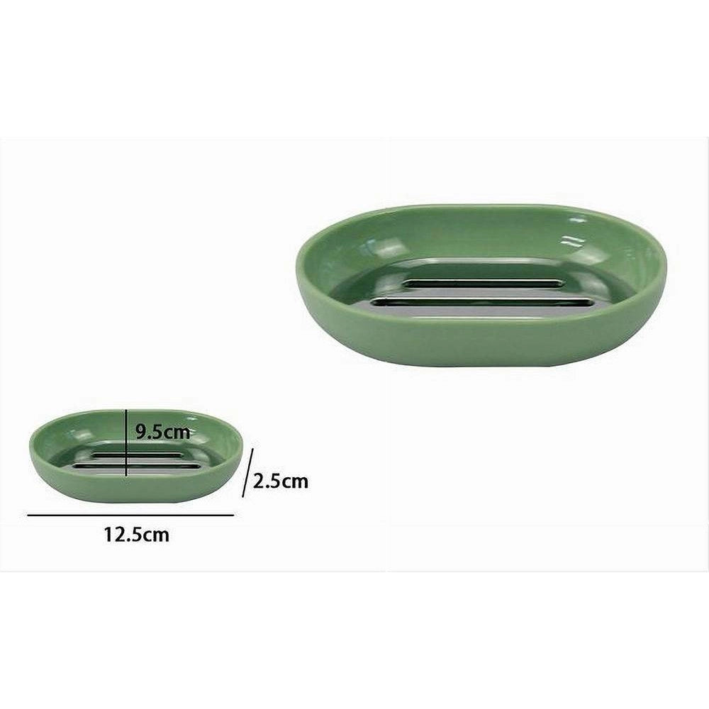 Trade Shop - Piattino Porta Sapone Saponetta Verde Silver Accessori Bagno 12.5x9.5x2.5cm 79877 -