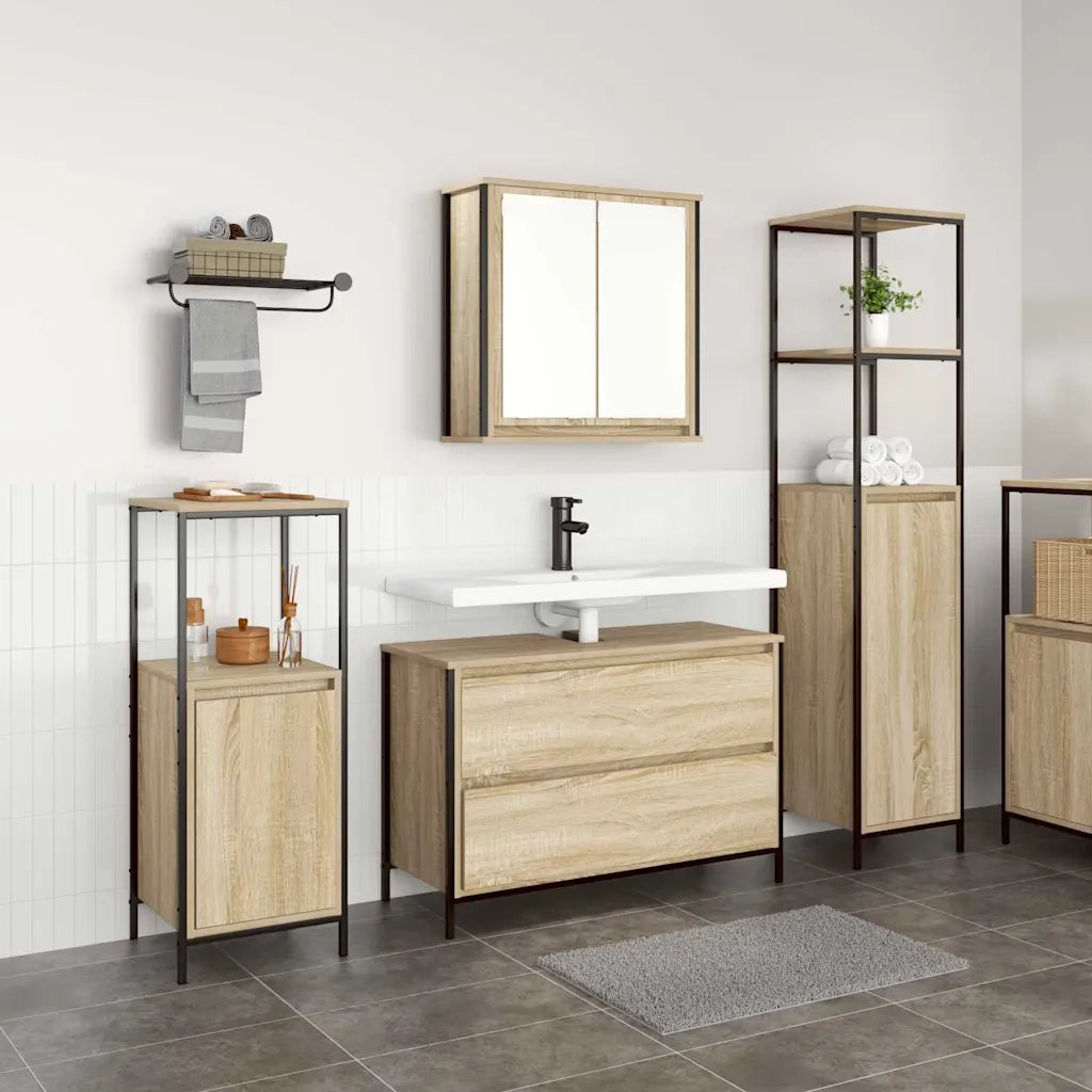 Set di mobili per il Bagno | Armadio da bagno con cassetto 3 pz Rovere Sonoma