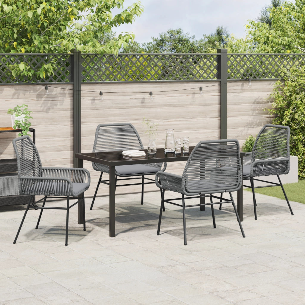 Set da Pranzo da Giardino 5 Pezzi con Cuscini Grigio Polyrattan