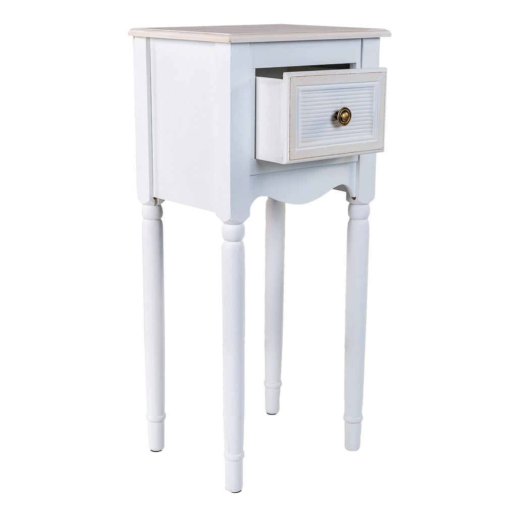 Comodino in legno bianco 33 x 26,5 x 72,5
