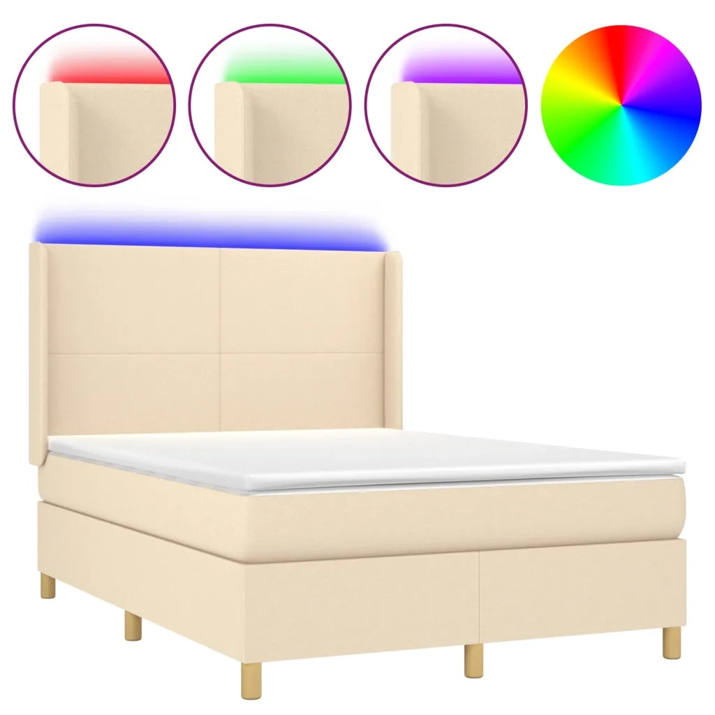 Letto a Molle con Materasso e LED Crema 140x190 cm in Tessuto 3138714