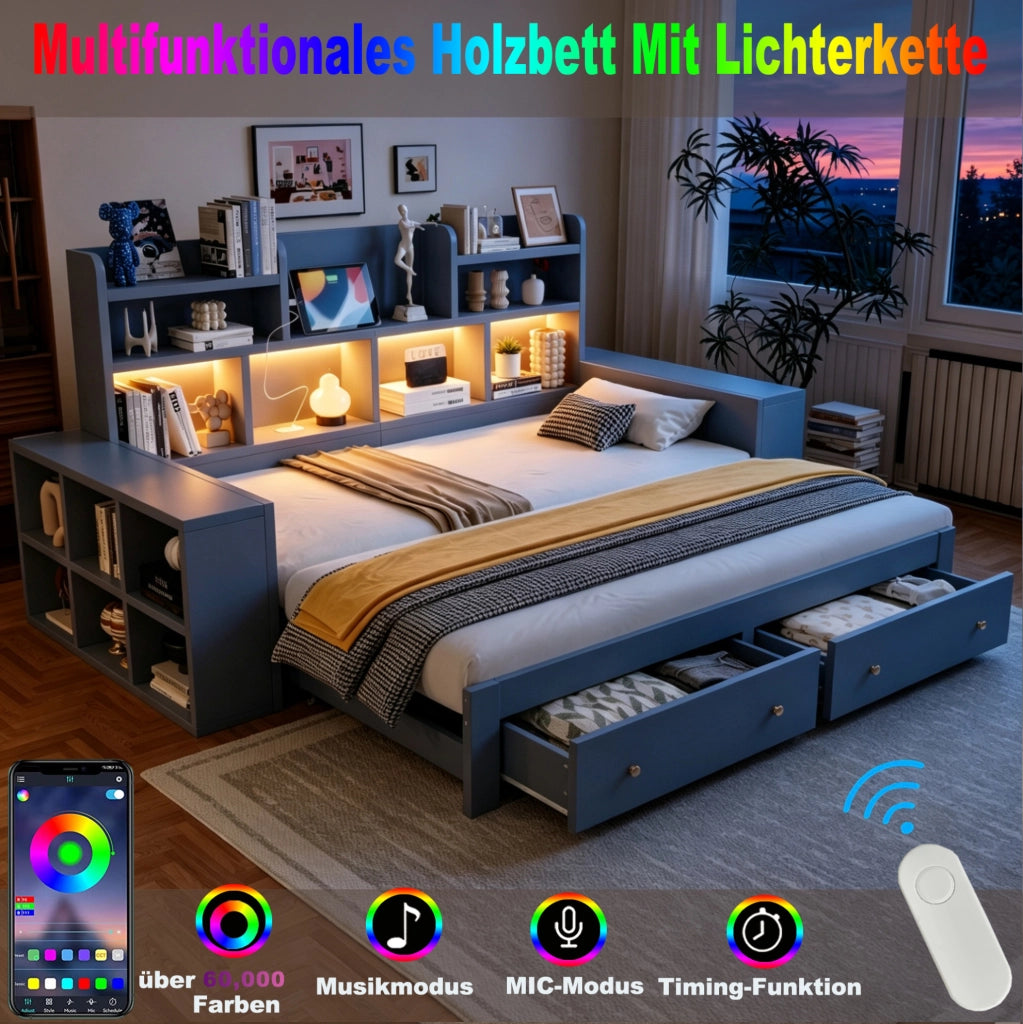 DIVANO LETTO Estraibile 90/180x200 cm Grigio con LED e prese