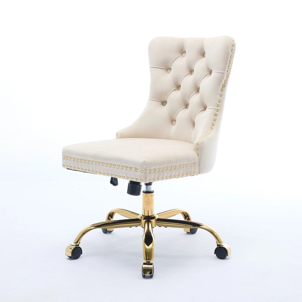 Sedia da Ufficio Velluto Trapuntata ¨C Xylo ¨C Beige, Base Metallo Dorato, Girevole