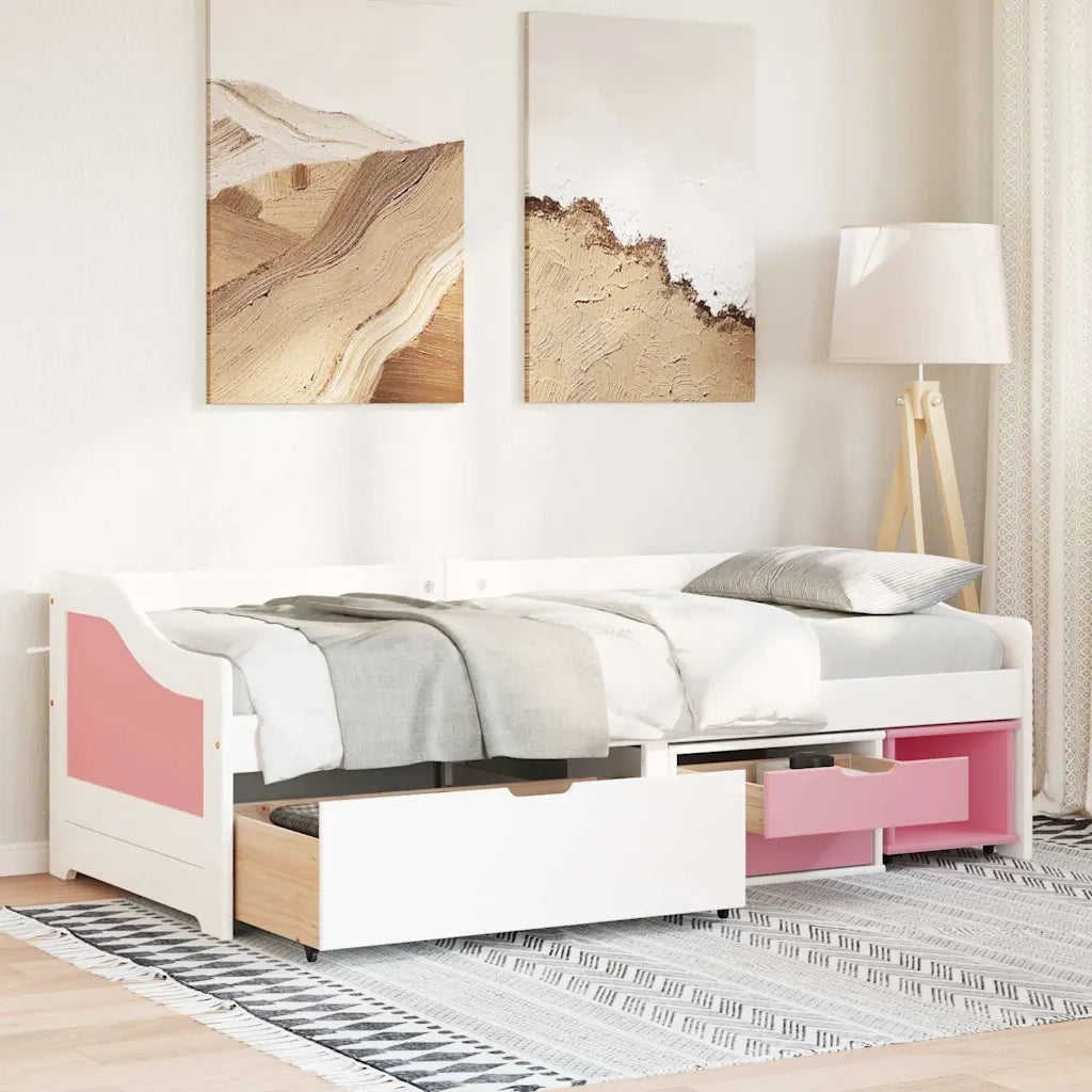 Letto singolo | Letto per adulti | Dormeuse 3 Cassetti senza Materasso Bianco&Rosa 90x200 cm IRUN