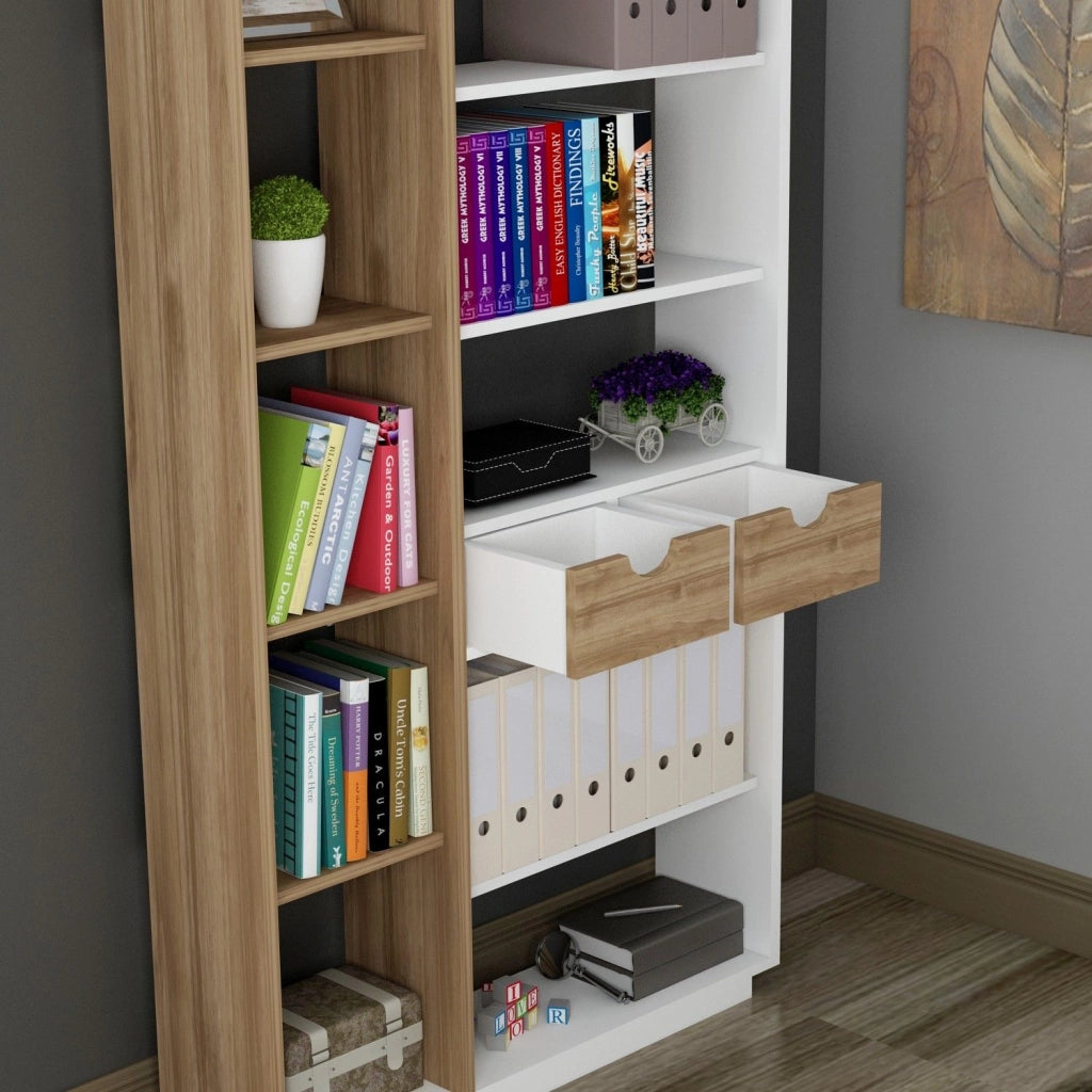 Biblioteca Imer, Libreria 8 Ripiani, 80x25x189h cm Bianco Rovere